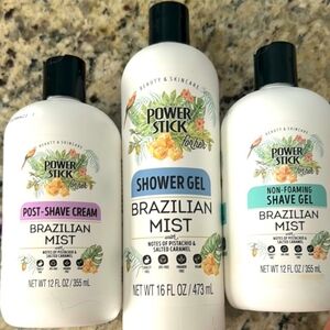 Bundle Of Three Power Stick Brazilian Mist Shower Gel And Shave Set.
